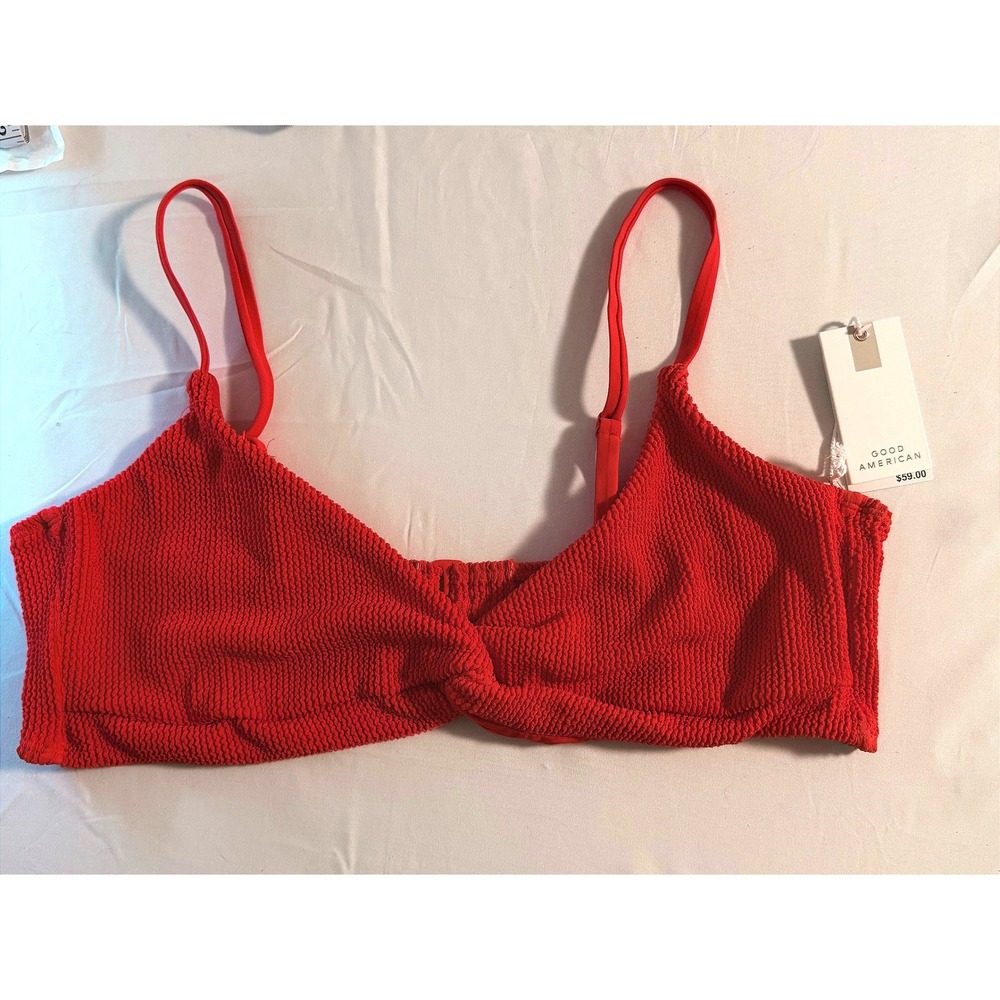 Good American Bikini Swim Top Bright Cherry Red Textured Twist Front 3XL NWT